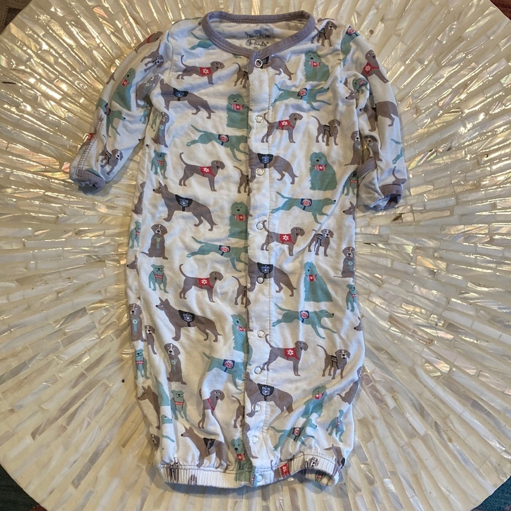 Kickee Pants Dog Print Bamboo Convertible Romper Gown Playsuit 0-3M